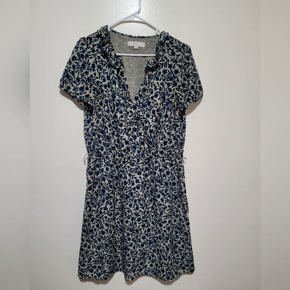 LOFT Blue and Grey V-Neck Sundress - Picture 1 of 6